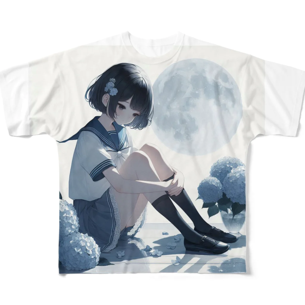 千賀の部屋の満月と紫陽花 All-Over Print T-Shirt