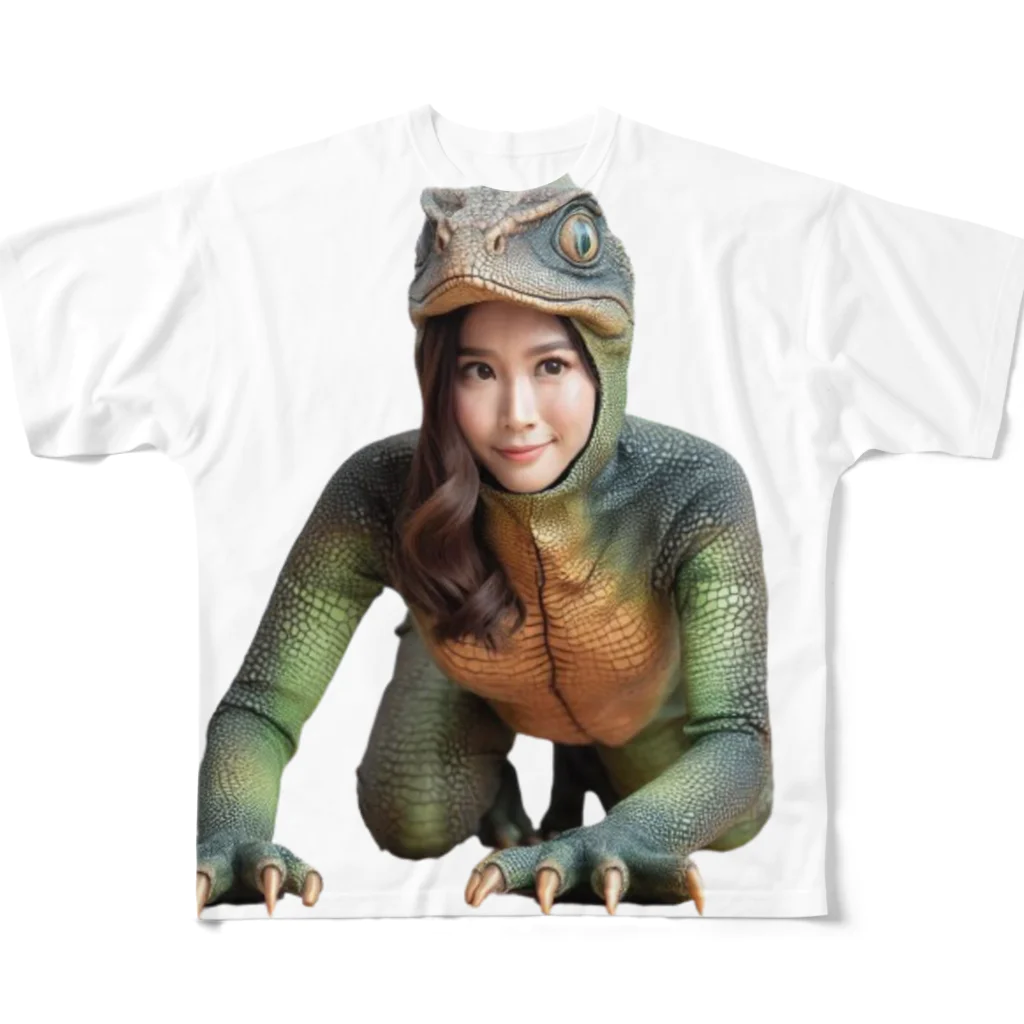 reptilesの怪人トカゲ女 フルグラフィックTシャツ