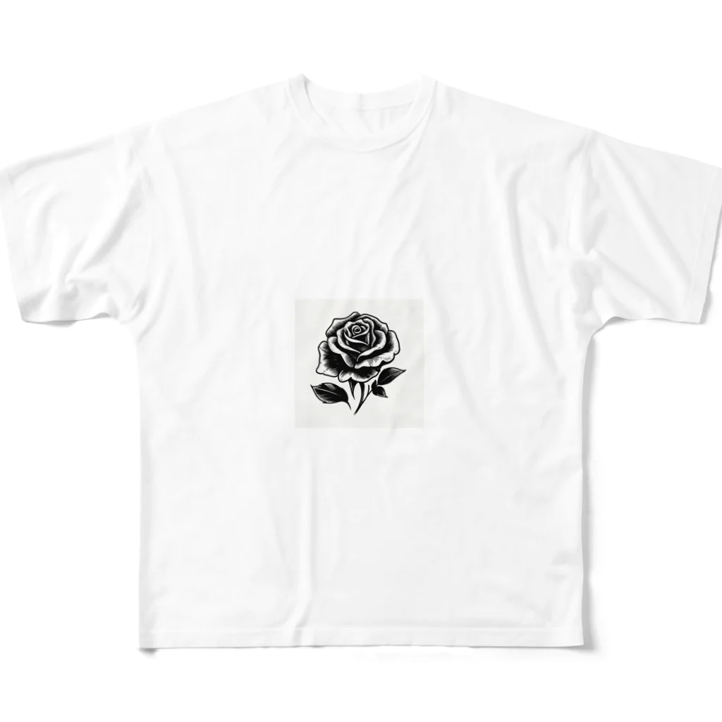 CHRON SHIROの黒い花3 フルグラフィックTシャツ