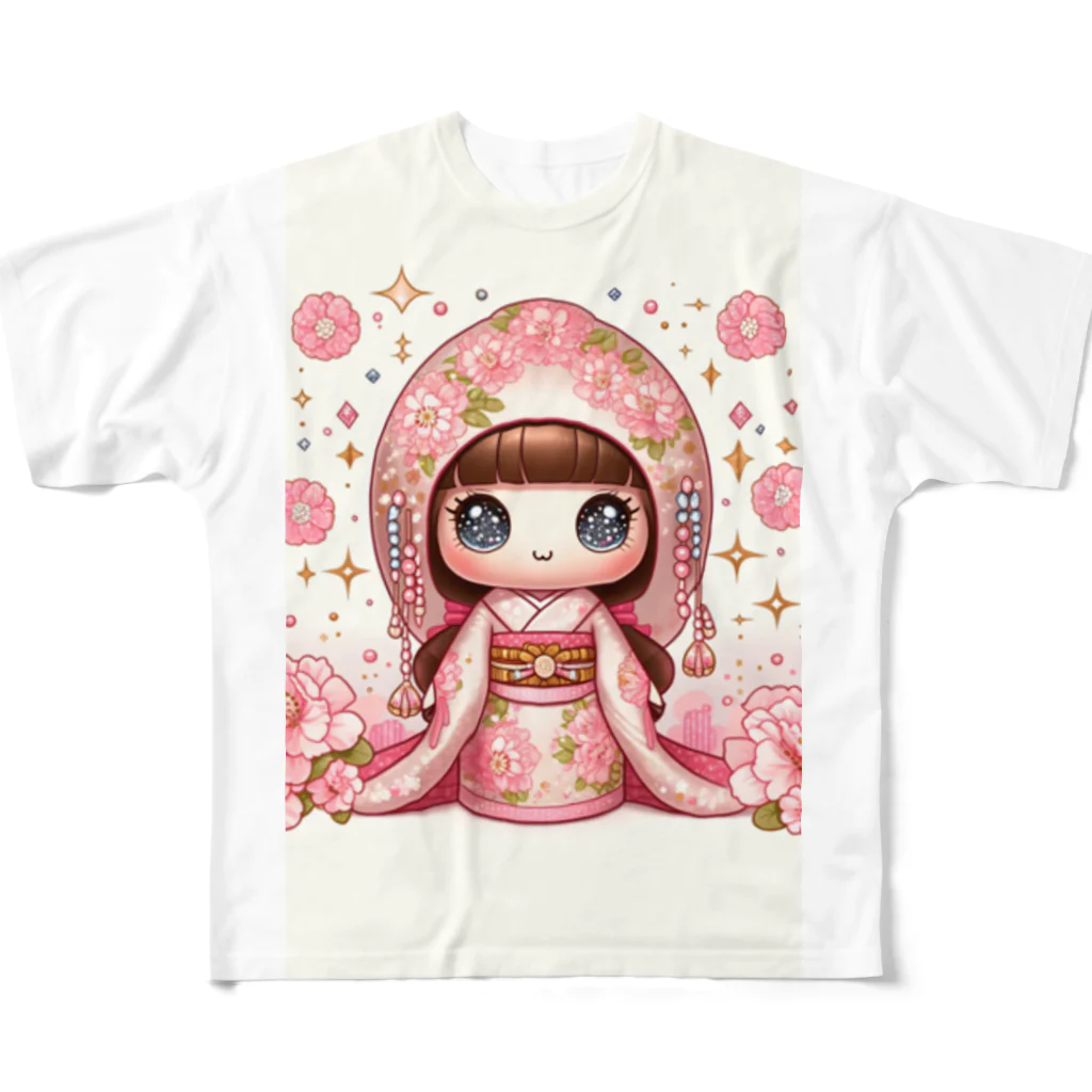 ぷぷオレンジのキラキラ花ミックスこけしちゃん All-Over Print T-Shirt