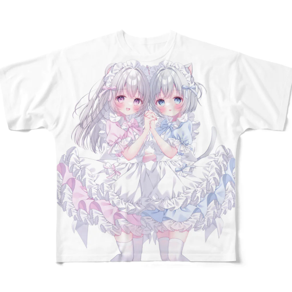 小鳥の食事のねことくまのメイドさん All-Over Print T-Shirt