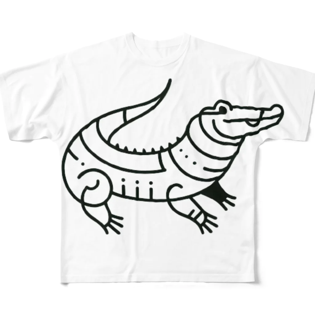 waniwanipanikuのワニシリーズ2白黒のワニ フルグラフィックTシャツ