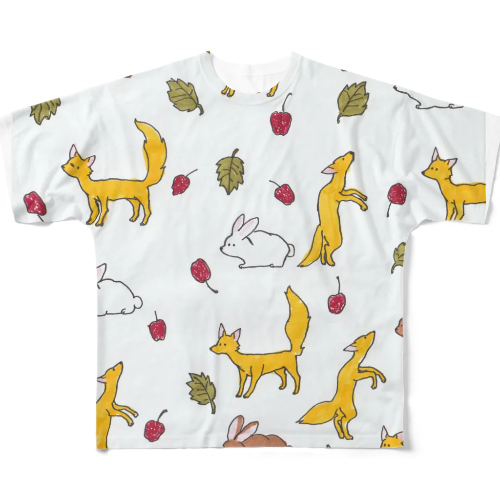 maru-marumochiの森の動物柄 フルグラフィックTシャツ