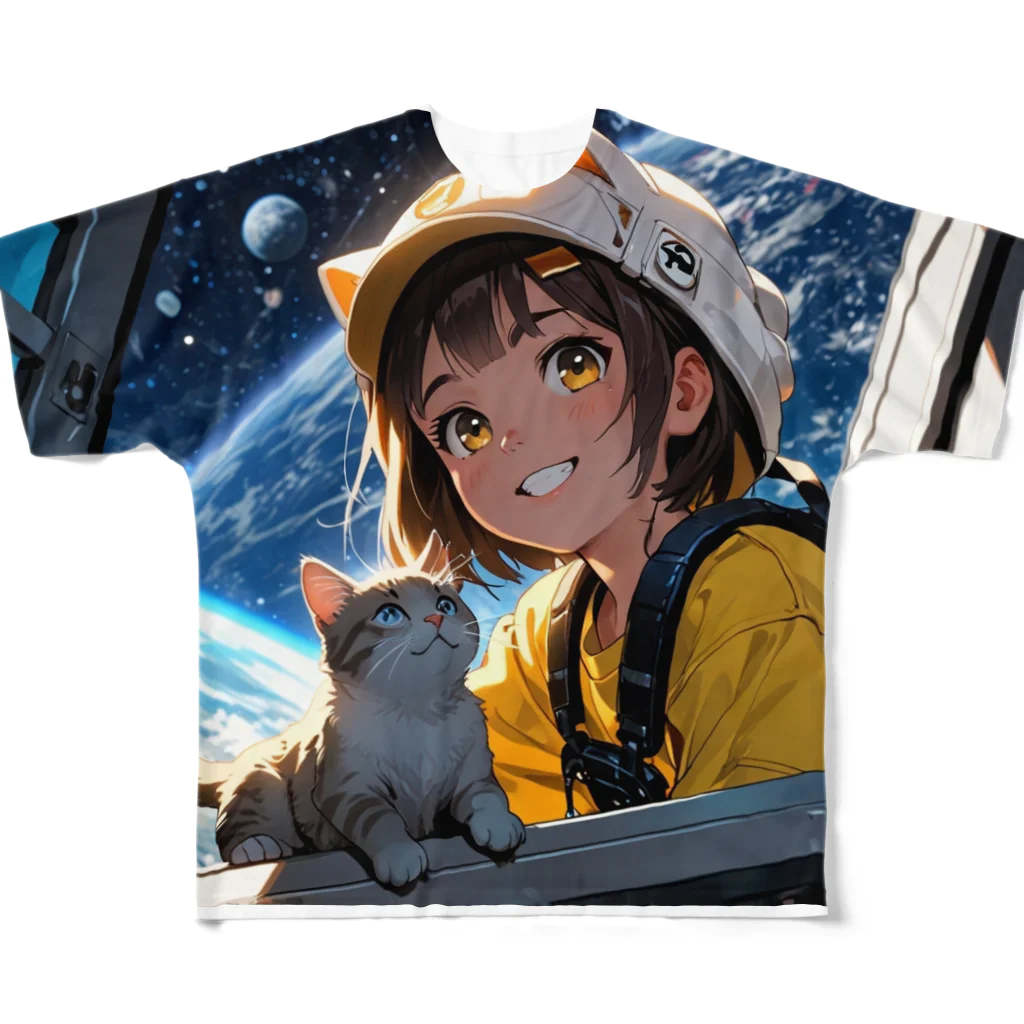 uchuneko_landの仲良し猫ちゃん All-Over Print T-Shirt