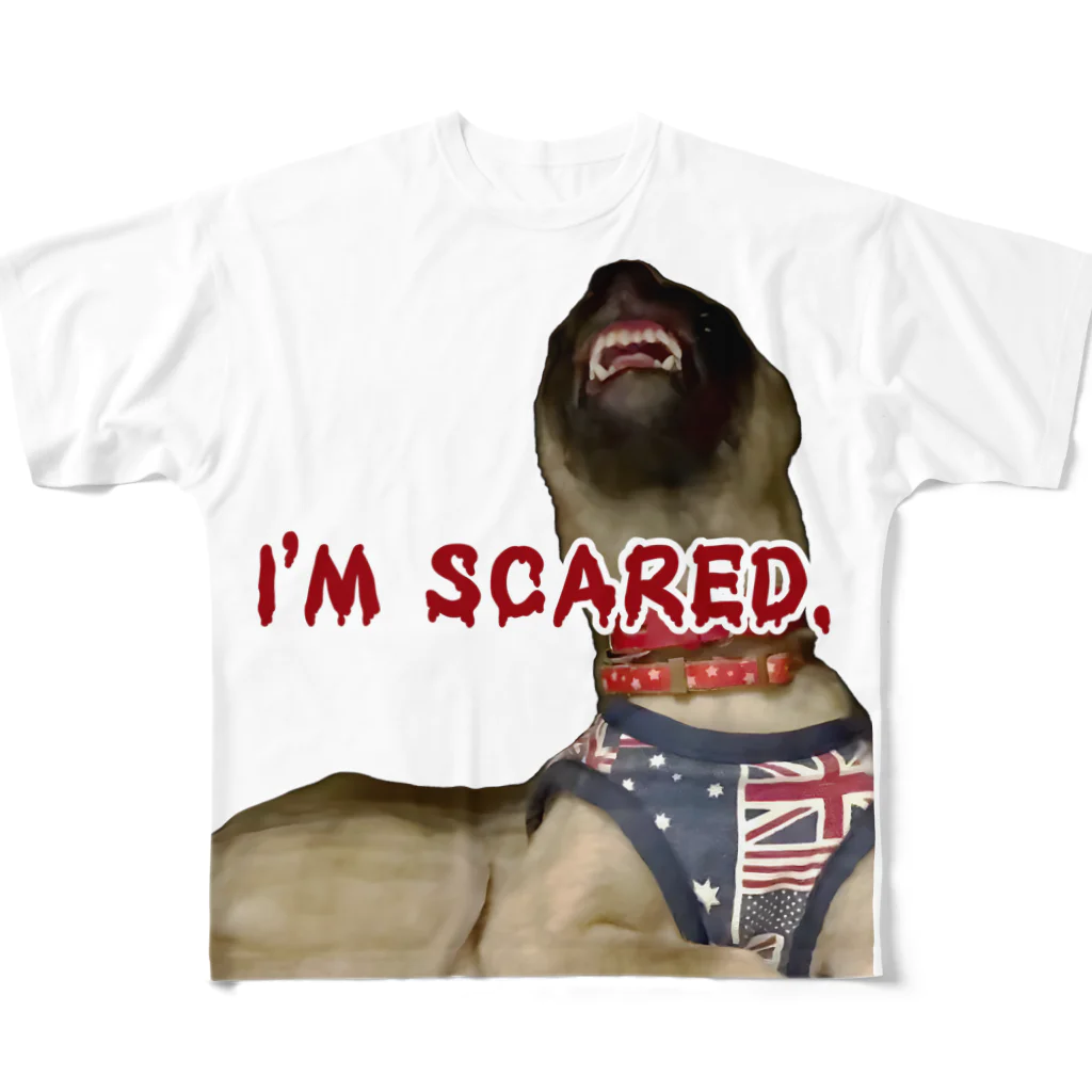 毛玉のおうちチャリティーグッズ販売suzuri部のI'M SCARED. フルグラフィックTシャツ