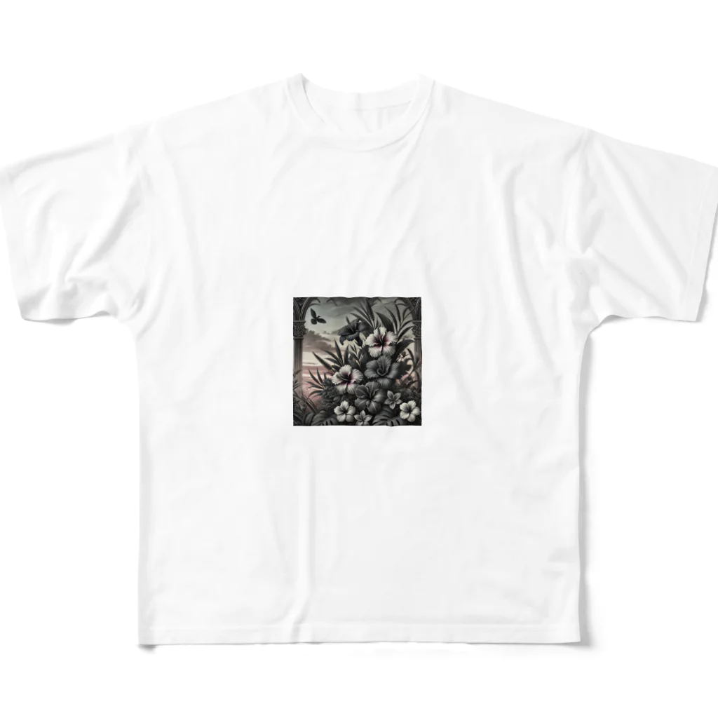 海の幸のゴシック風なトロピカルフラワー All-Over Print T-Shirt