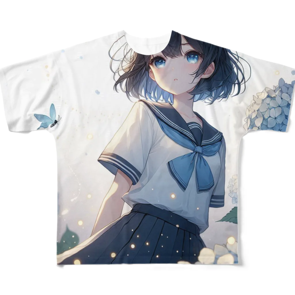 ちかの部屋の紫陽花と女子高生 All-Over Print T-Shirt