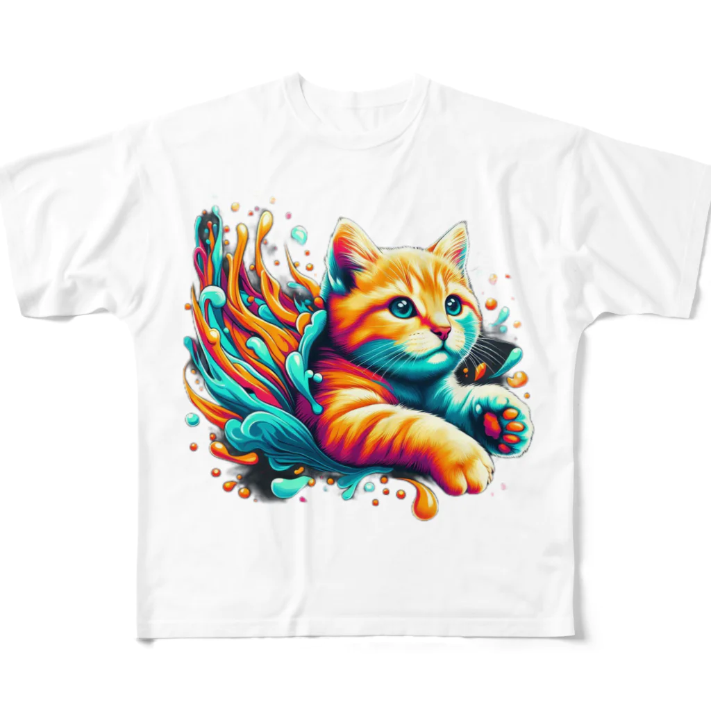 hikotakuの飛び出す猫 All-Over Print T-Shirt