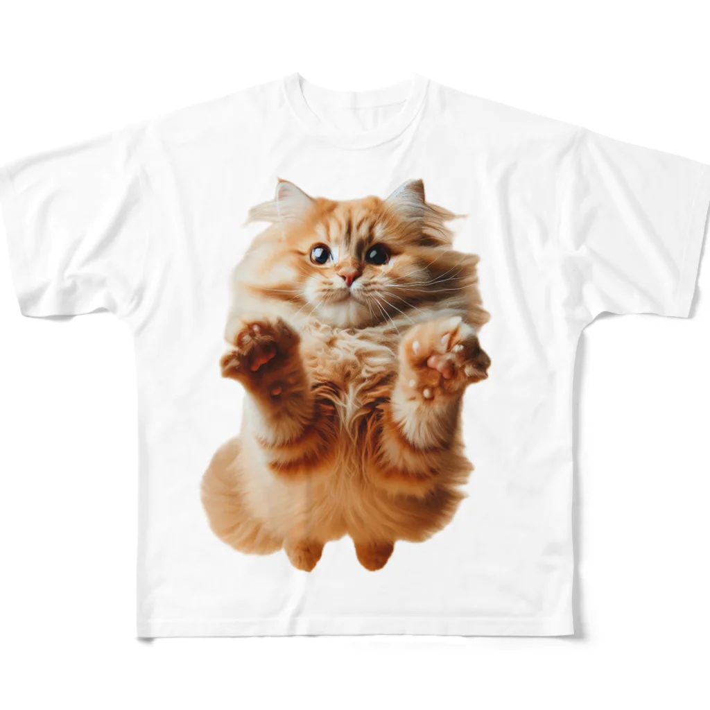 hikotakuの飛行猫 フルグラフィックTシャツ