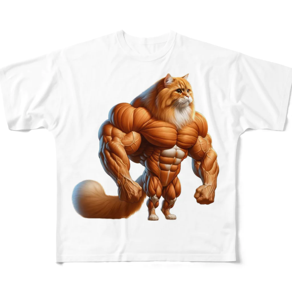 マッスルアニマルのねこマッチョ フルグラフィックTシャツ