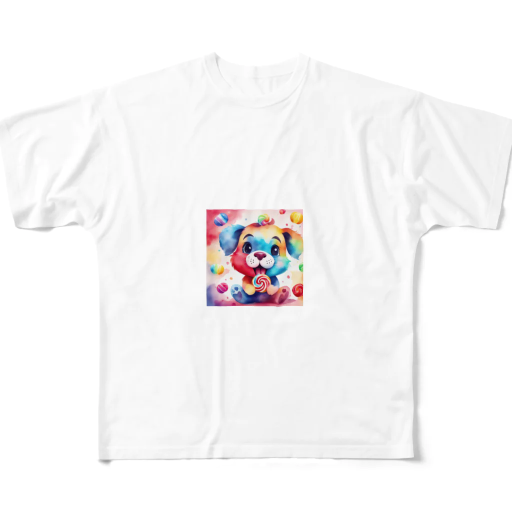 赤ペンギン@AIのキャンディーカラーパピー All-Over Print T-Shirt