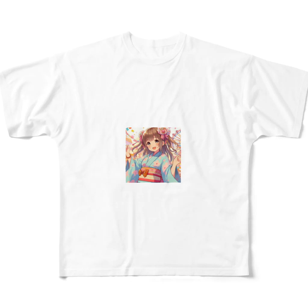 yukatagirlsの元気いっぱいの浴衣姿の女子高生 フルグラフィックTシャツ