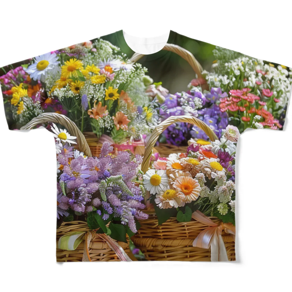 AQUAMETAVERSEの華やかな花が入った花かご　なでしこ1478 All-Over Print T-Shirt