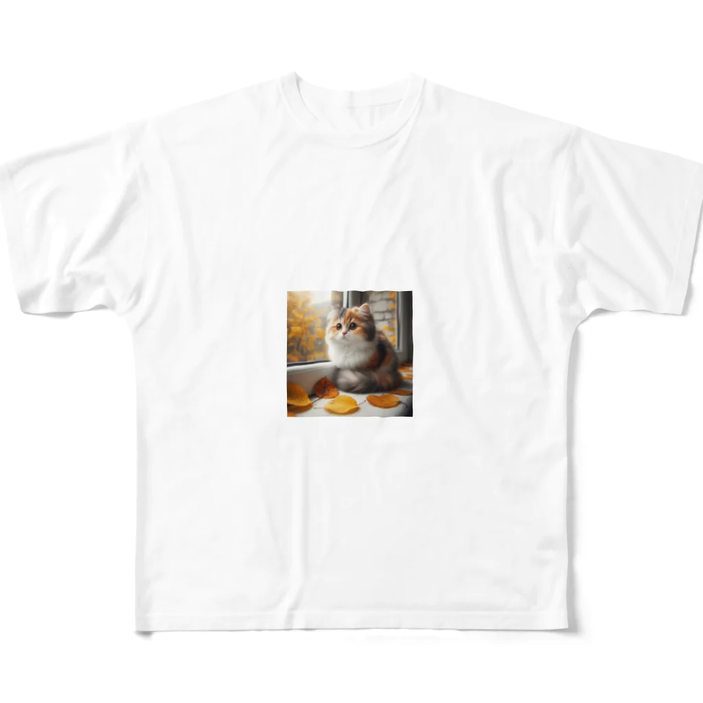 癒しの時間のかわいい三毛猫グッズ フルグラフィックTシャツ