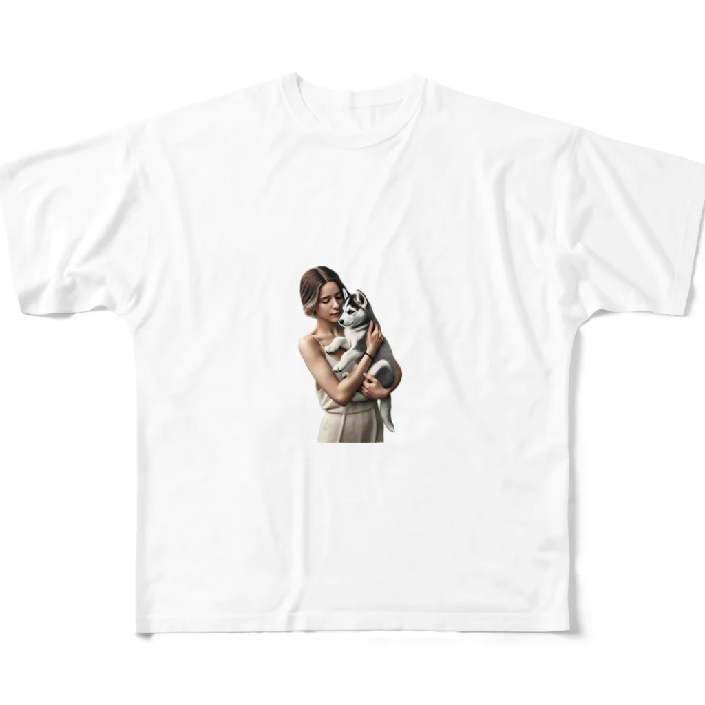 やまけんのかわいさ満点！子犬のハスキー！ All-Over Print T-Shirt