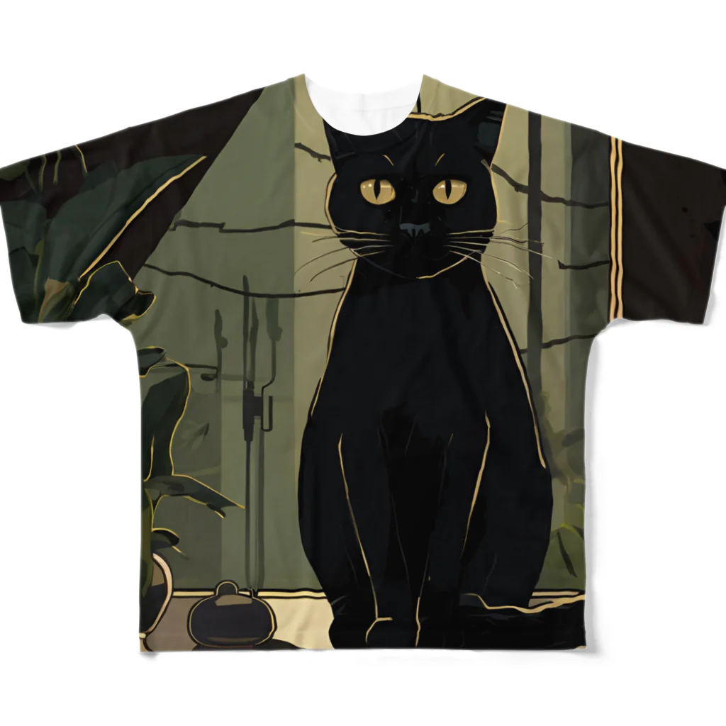 8890の黒猫 フルグラフィックTシャツ