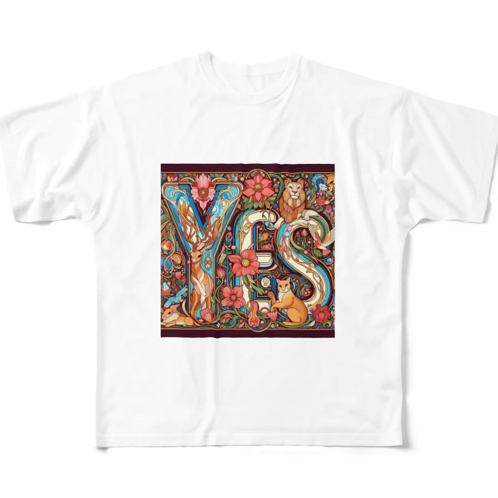 nico251の動物たちで描かれた文字　”YES” All-Over Print T-Shirt