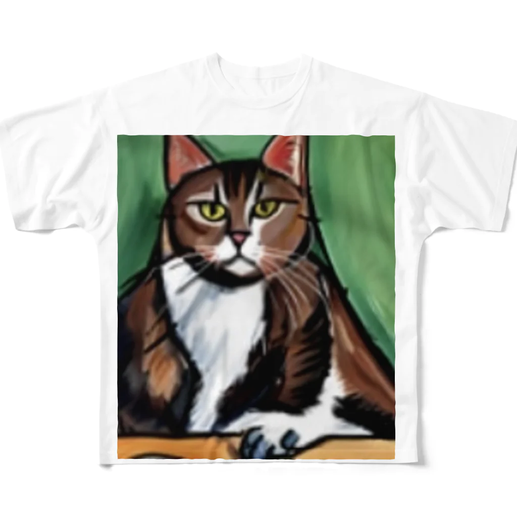 Ppit8のどっしりかまえる猫ちゃん フルグラフィックTシャツ