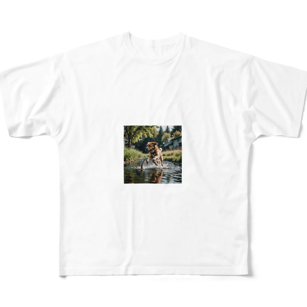 kokin0の水辺を走る犬 dog runnning on the water All-Over Print T-Shirt