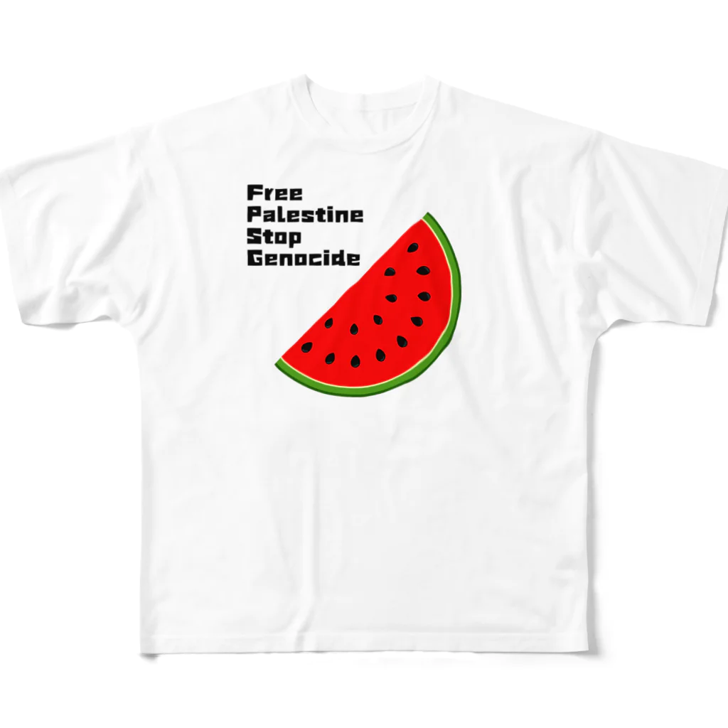 YOKOのFreePalestine StopGenocide フルグラフィックTシャツ