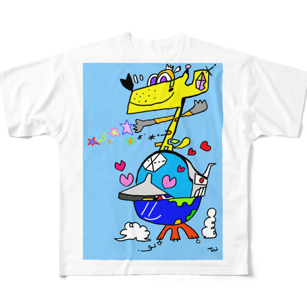 peace11newsの頑張る地球君の上・愛犬ベン・平和の星ビームを放つｖ(ｘｘ）＞ All-Over Print T-Shirt