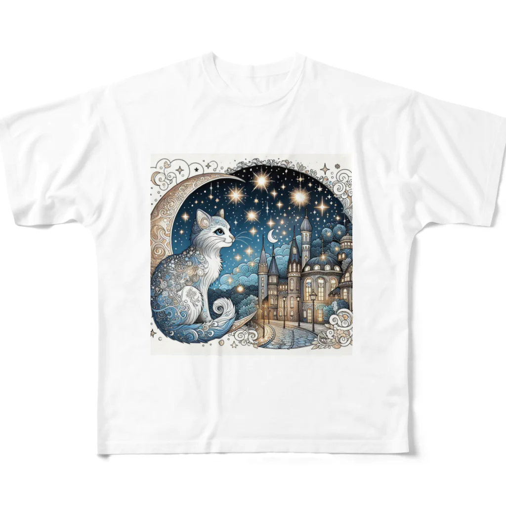 nico251の夜の街を照らす明かりと猫 All-Over Print T-Shirt