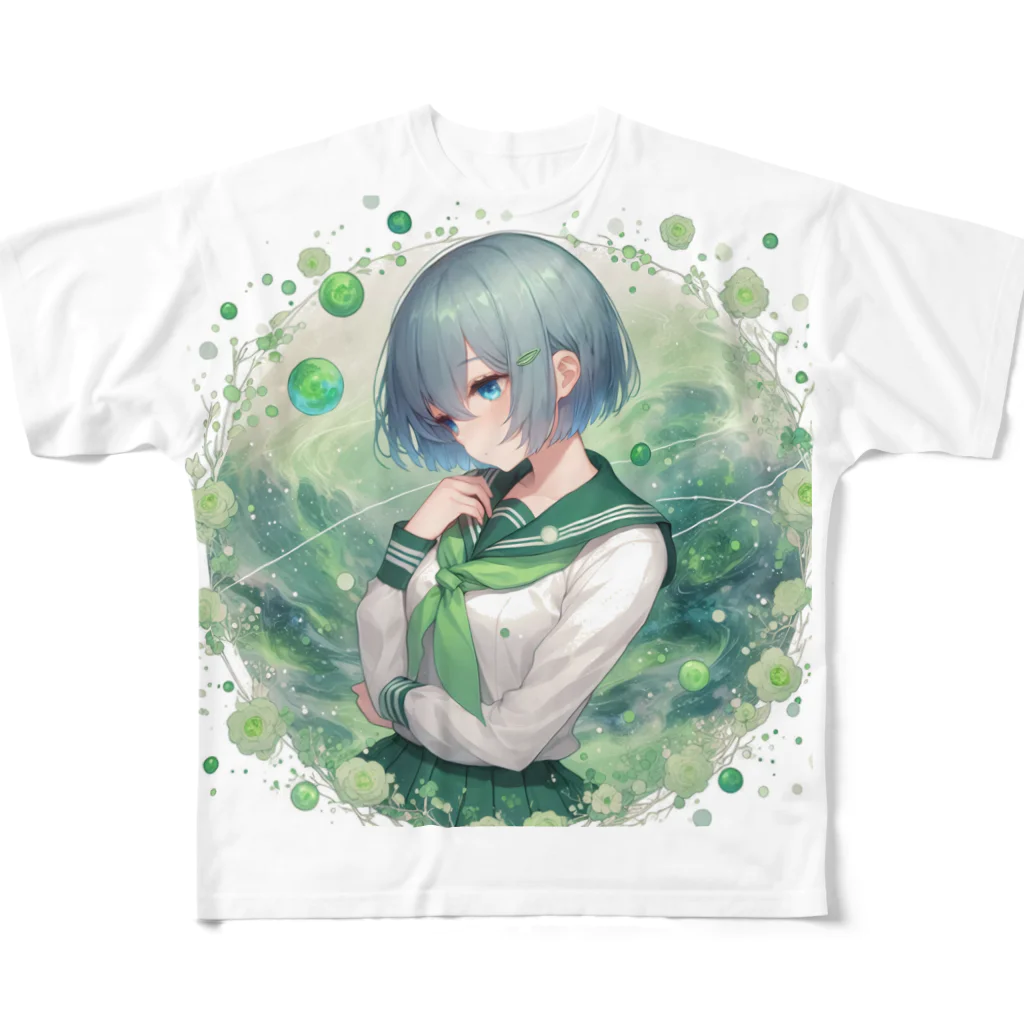 ゆめのかすずめの翠と緑 フルグラフィックTシャツ