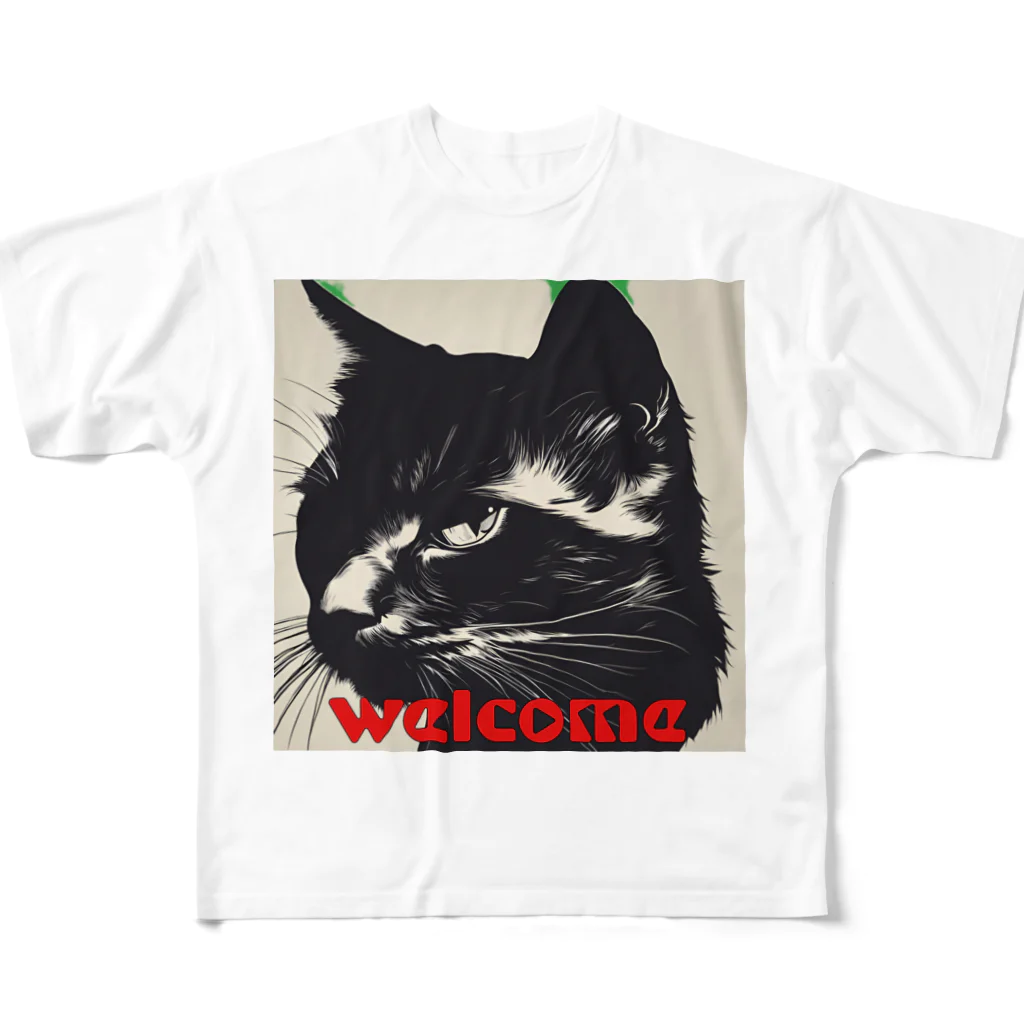 kk-welcomeの黒猫登場Ⅰ All-Over Print T-Shirt