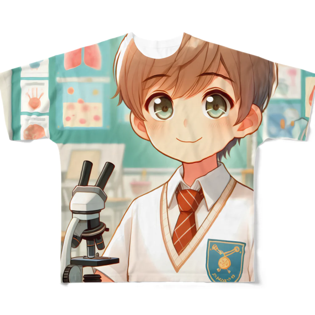 可愛い男の子イラスト販売所　By,keicyanの男の子　中学1年生　科学部 All-Over Print T-Shirt