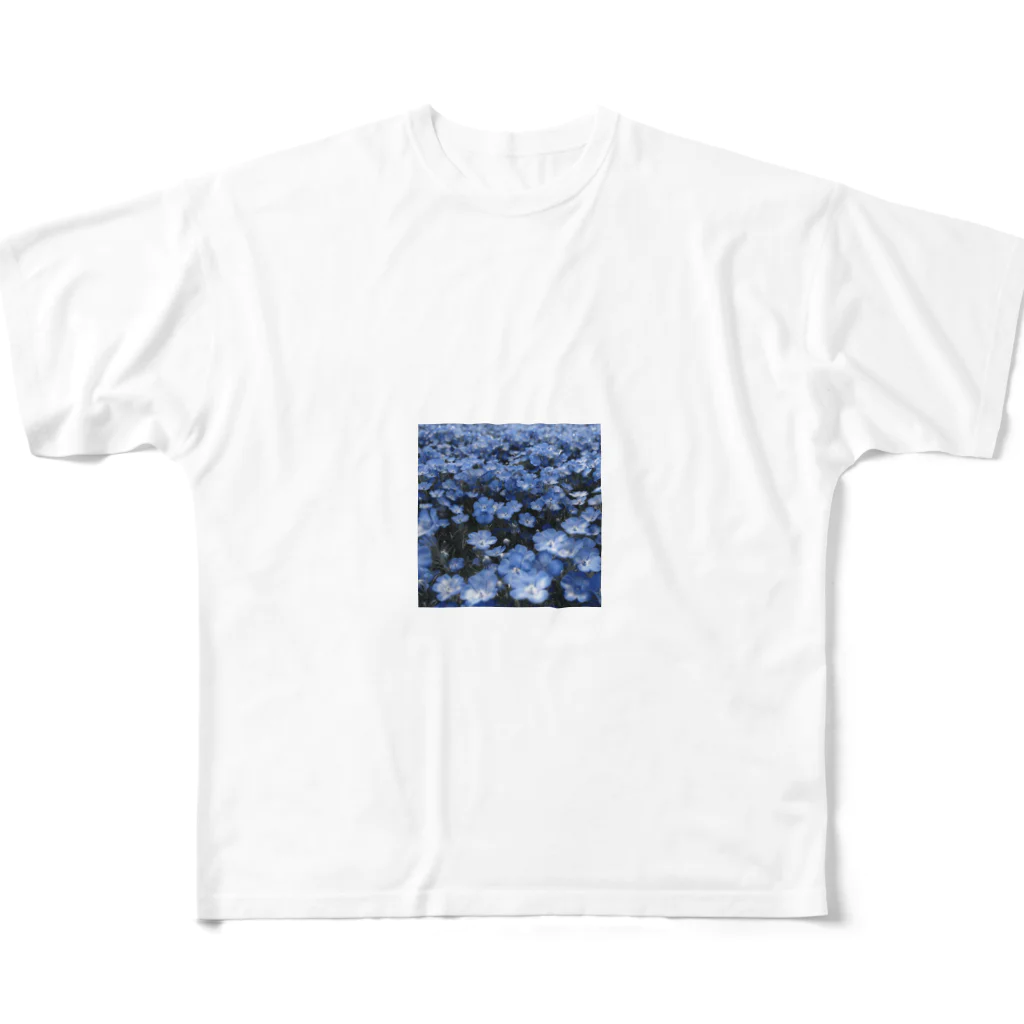 オンラインショップイエローリーフの水色の小さな花　ネモフィラ All-Over Print T-Shirt