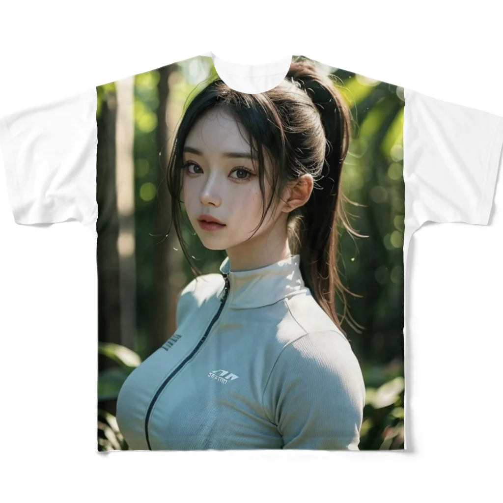 レールファン&スピリチュアルアイテムショップのAi 美女 フルグラフィックTシャツ