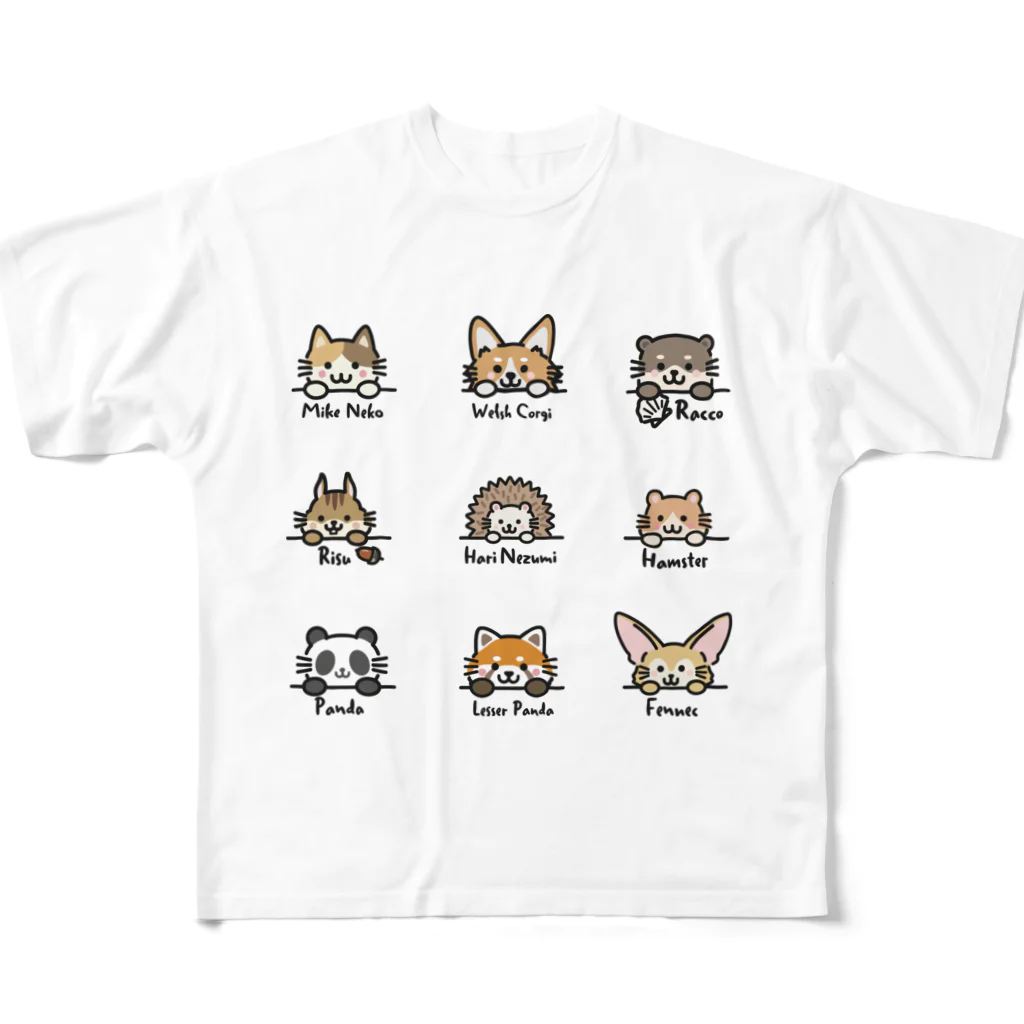 楽猫楽描しげ屋の9Animals All-Over Print T-Shirt