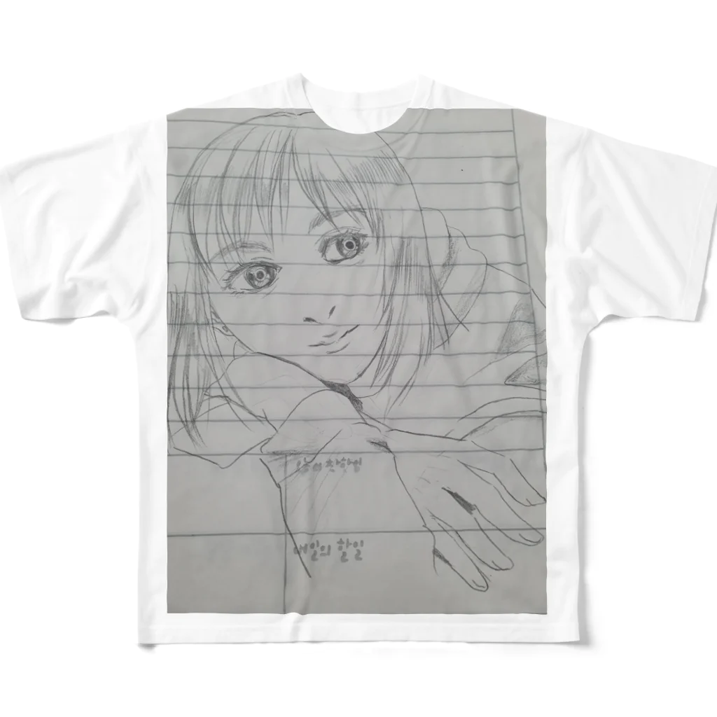 孝_Kouの手書き 女の子 フルグラフィックTシャツ