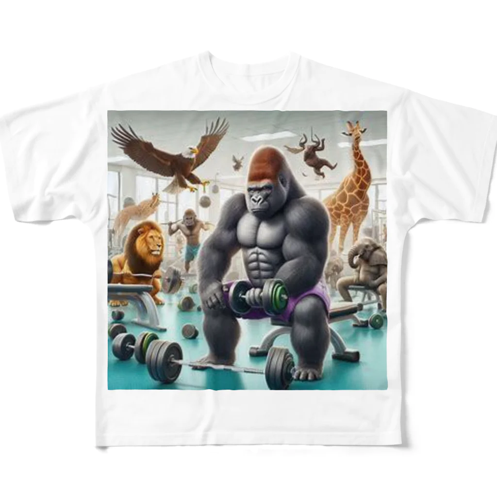 muscleの筋トレしているゴリラのキャラクターグッズです。SML All-Over Print T-Shirt