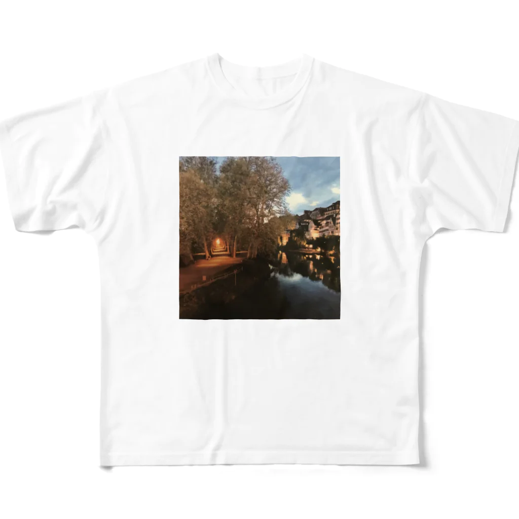 橘 清流@🇩🇪プロイセン愛のドイツ テュービンゲンの夜景 フルグラフィックTシャツ