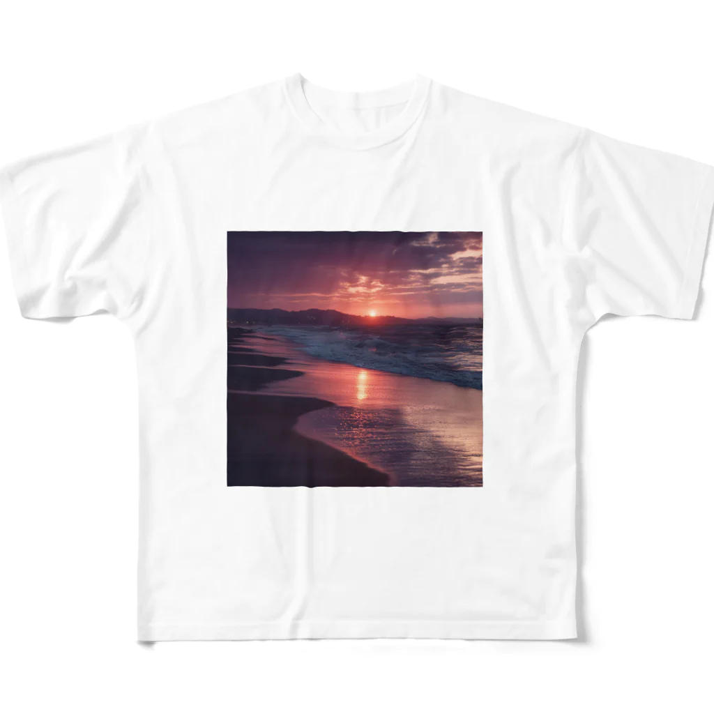 Mysycaの海辺の夕日 フルグラフィックTシャツ