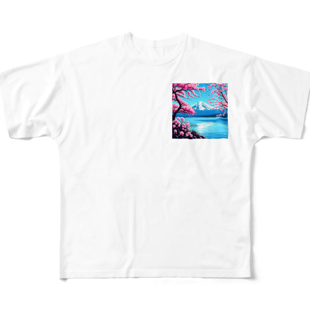 AOI__-の日本　富士山　桜 フルグラフィックTシャツ