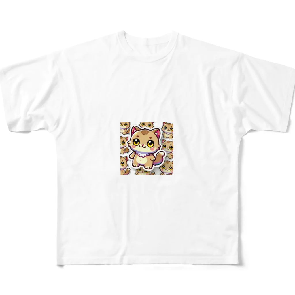 hiiro_catのふんわりした薄茶色に包まれた、ふんわりとした猫 フルグラフィックTシャツ