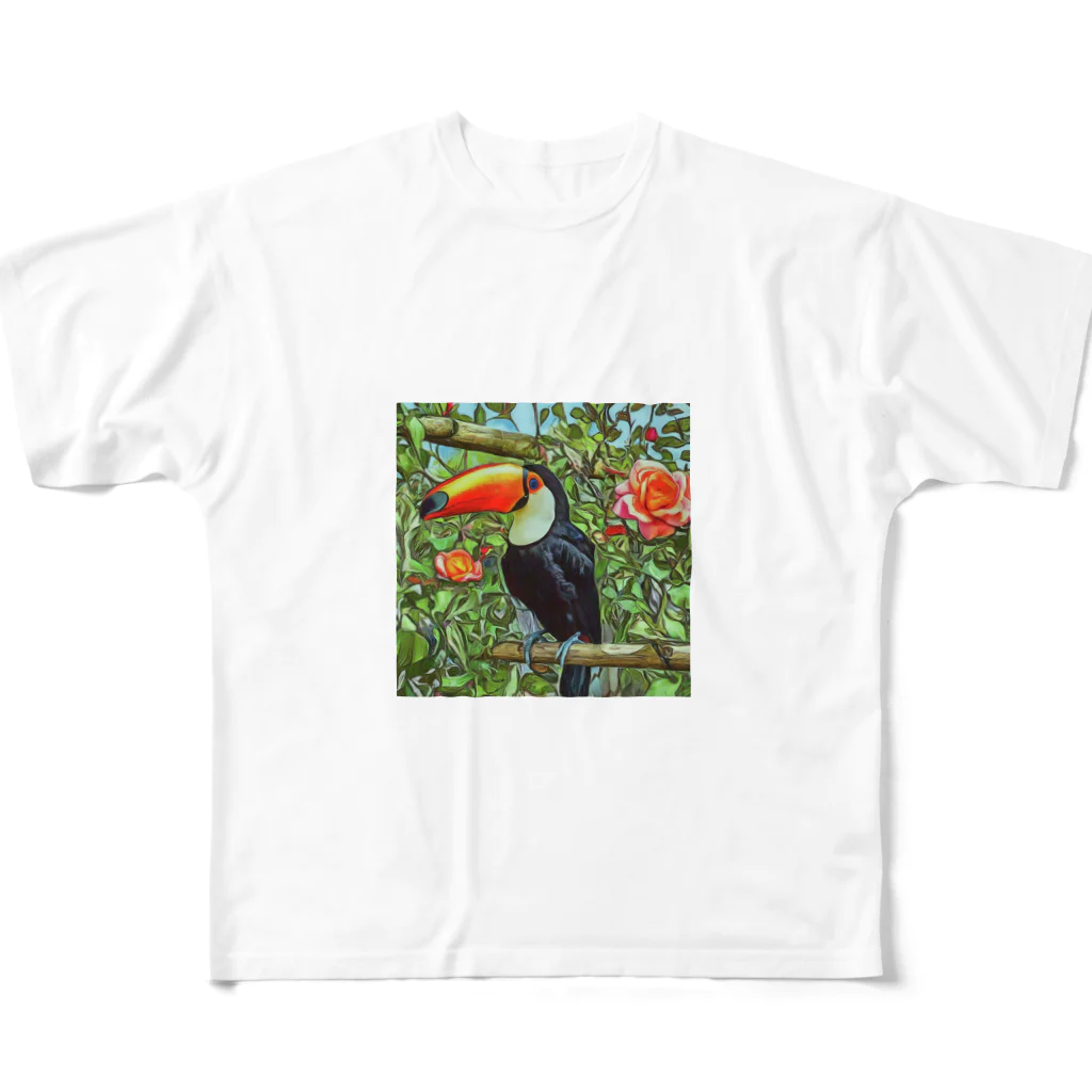 urako77のオニオオハシと薔薇 All-Over Print T-Shirt