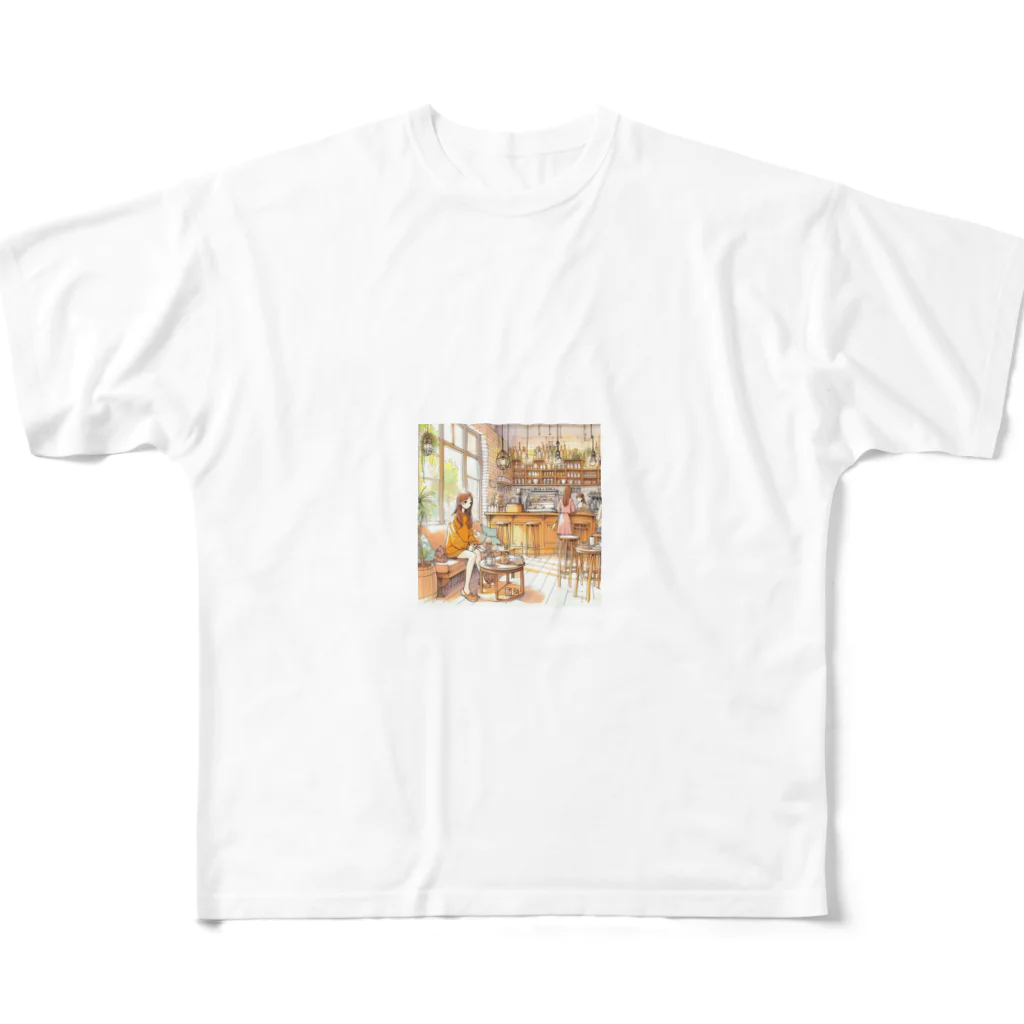 tattat259のカフェでくつろぐ女の子 All-Over Print T-Shirt