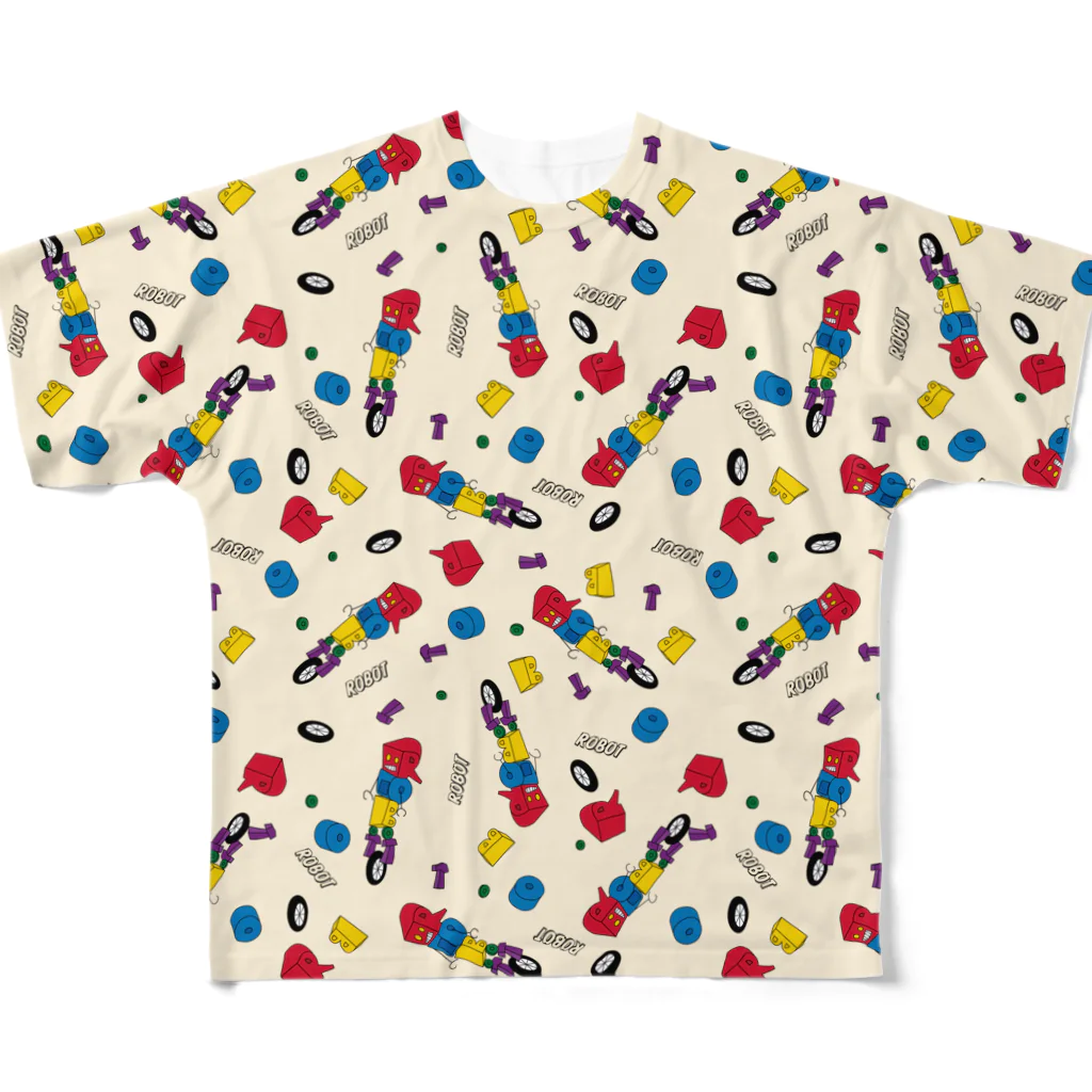 親子設計 CHIiKu MOJi『知育文字』のROBOT柄 All-Over Print T-Shirt