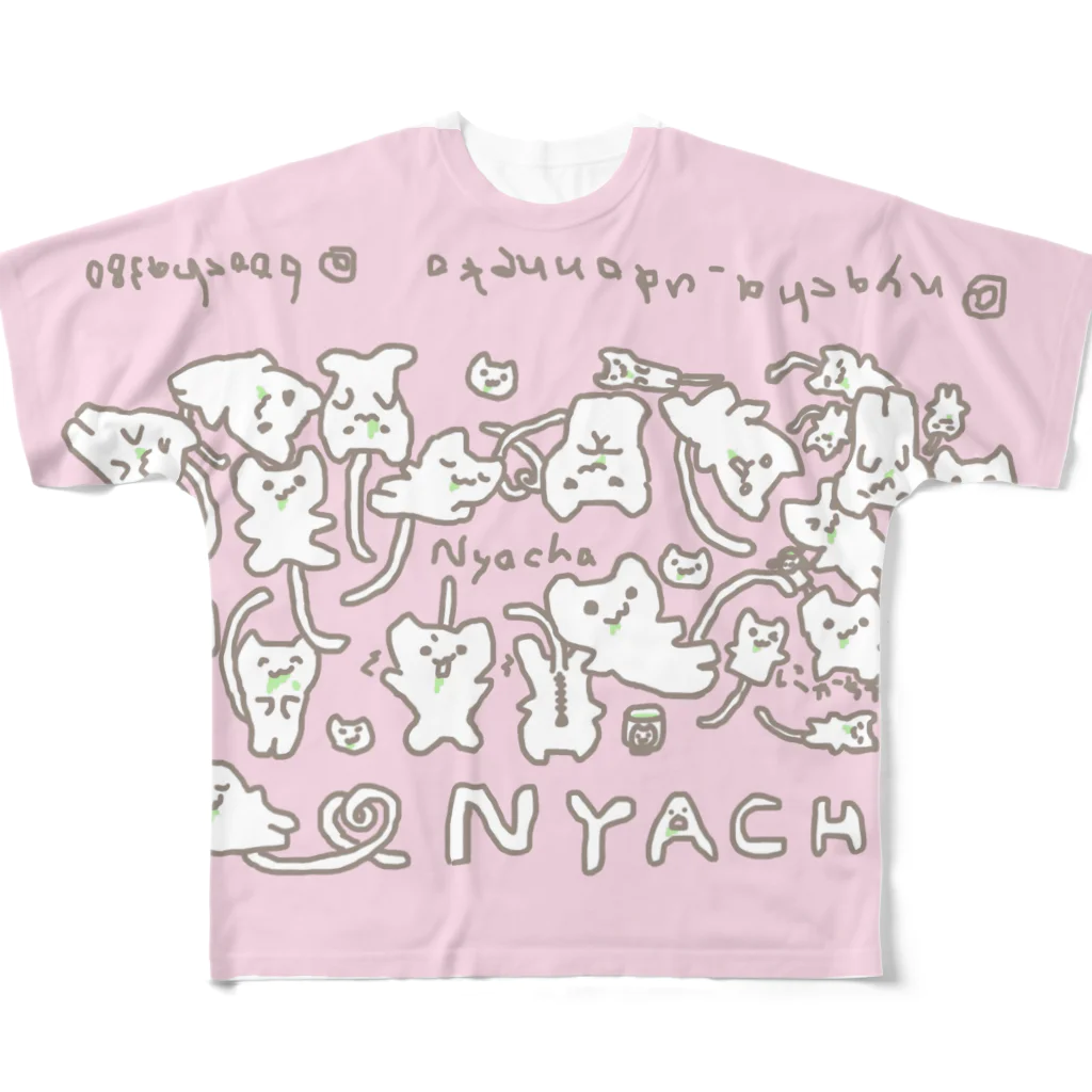 NYACHA&BOOCHAのにゃーちゃのヘッダー(ピンク) フルグラフィックTシャツ