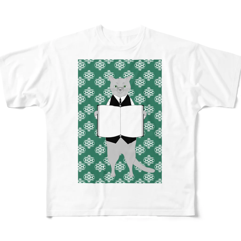 Amiの司書猫 ロシアンブルー フルグラフィックTシャツ