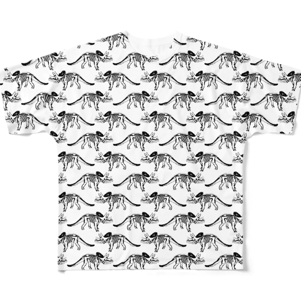 tottoのトリケラトプス骨格総柄(白) All-Over Print T-Shirt