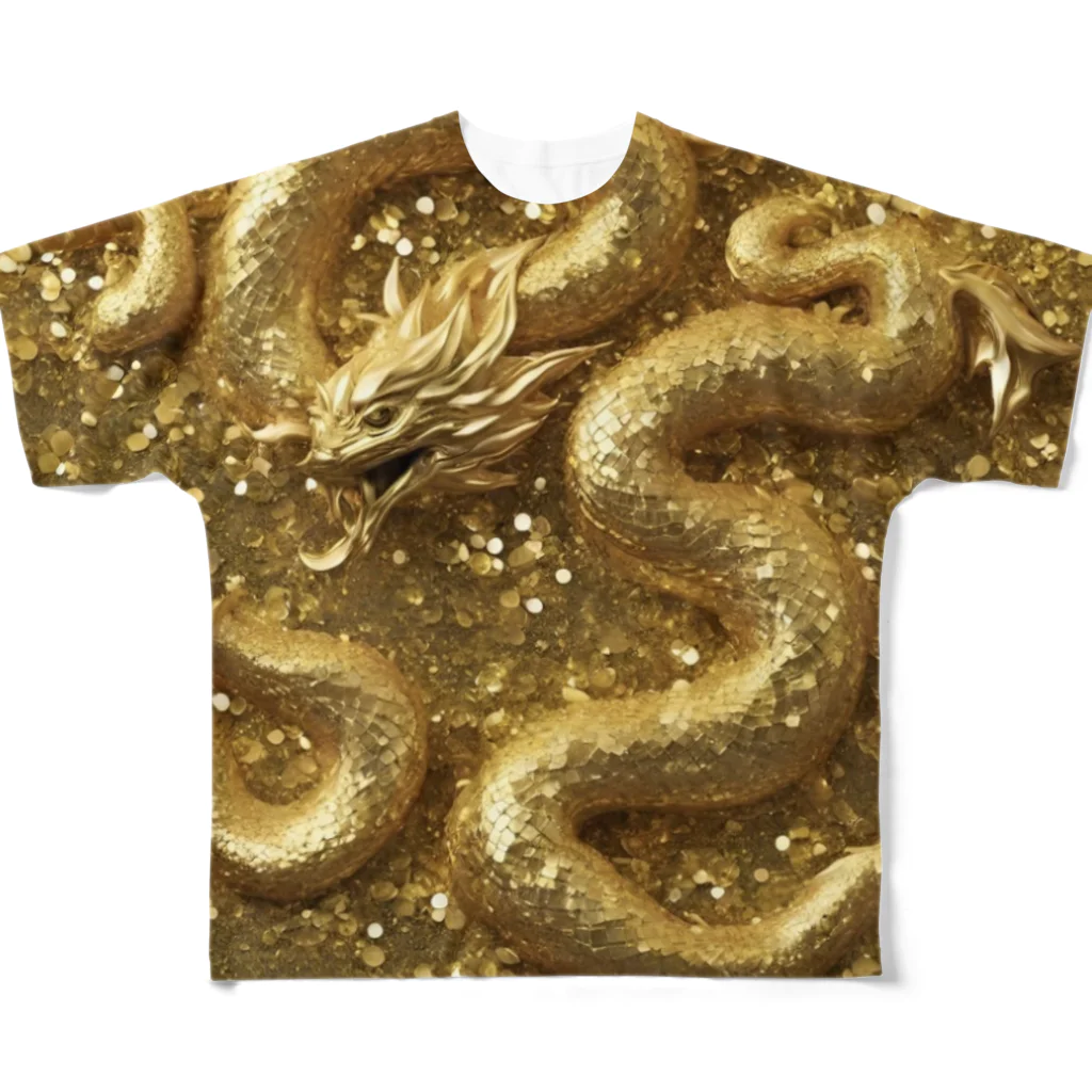 龍のエネルギーの煌めくゴールドドラゴン All-Over Print T-Shirt
