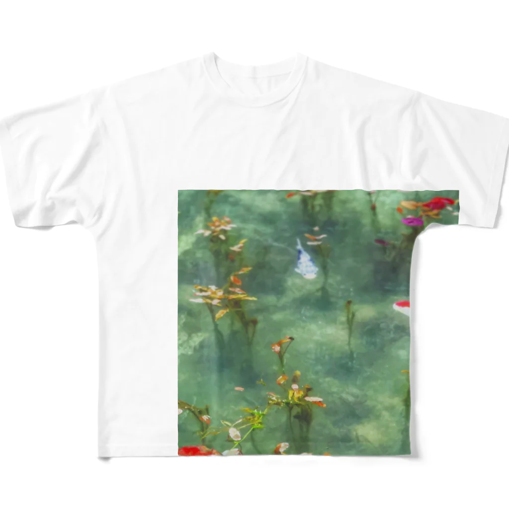 月が星を蝕べる時のモネの池の様子 フルグラフィックTシャツ