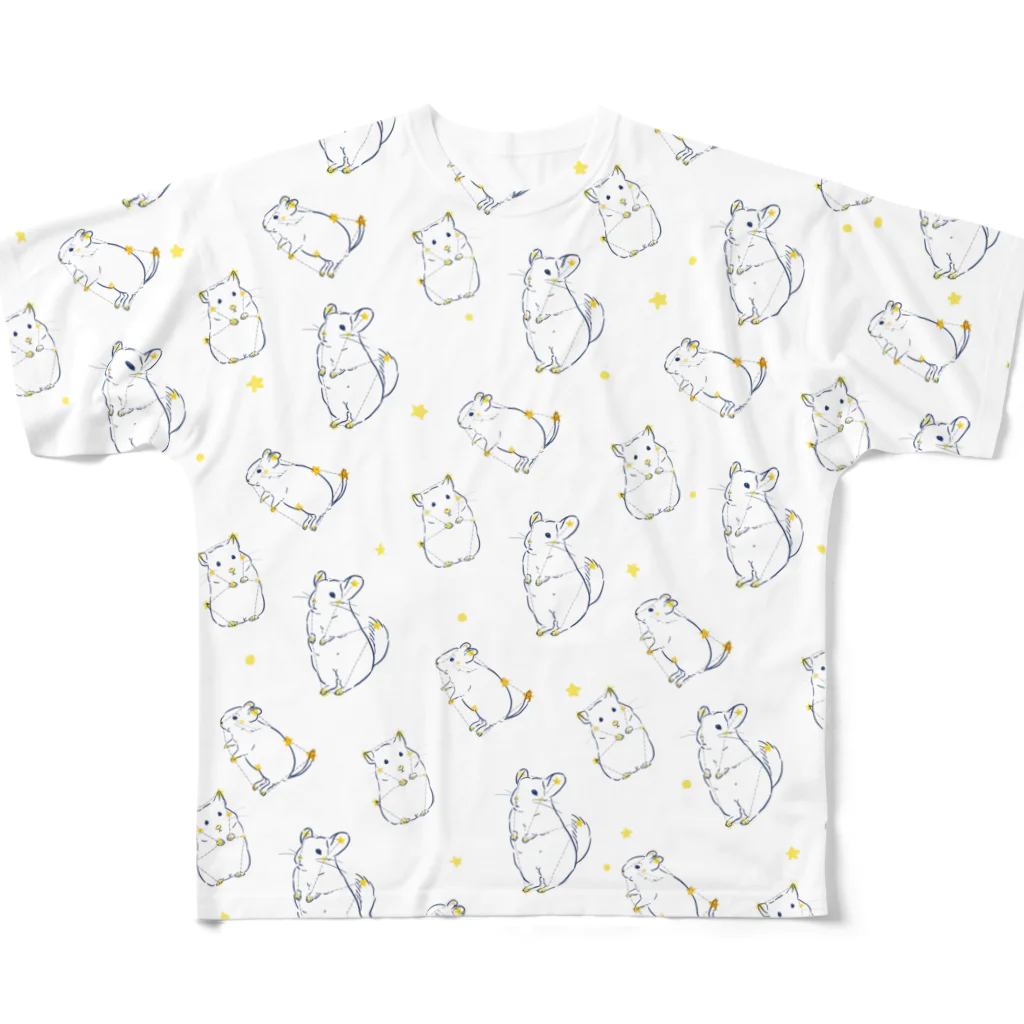 ぽこじろう雑貨店  mili mili (ミリミリ)の小動物星座  星柄入  両面 All-Over Print T-Shirt