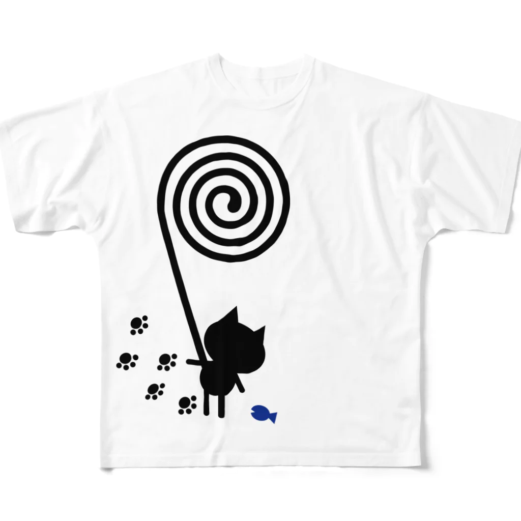 チャッキーグレンのぐるぐるねこ魚 All-Over Print T-Shirt