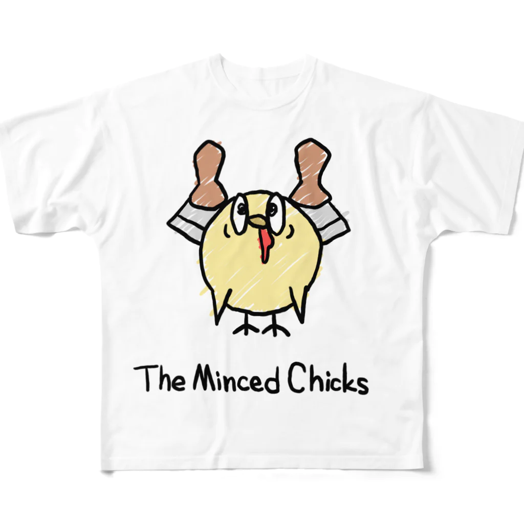 The Minced Chicksの手描き風ミンチクくんTシャツ フルグラフィックTシャツ