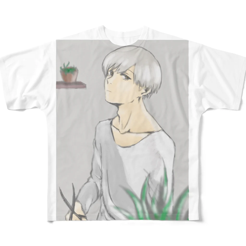 hentouの植物と男の子 フルグラフィックTシャツ